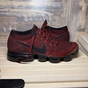Nike Vapormax Flyknit Dark Team Red Black Mens 8.5 Good Condition Streetwear